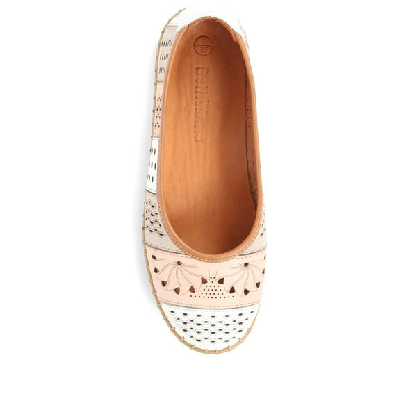 Pavers Flat Leather Ballerina Shoes - Natural Multi