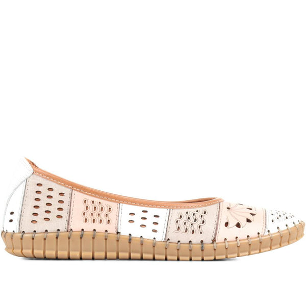 pavers Flat Leather Ballerina Shoes - Natural Multi