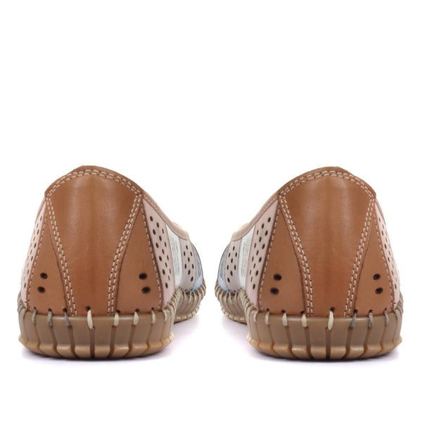 Pavers Flat Leather Ballerina Shoes - Tan Multi