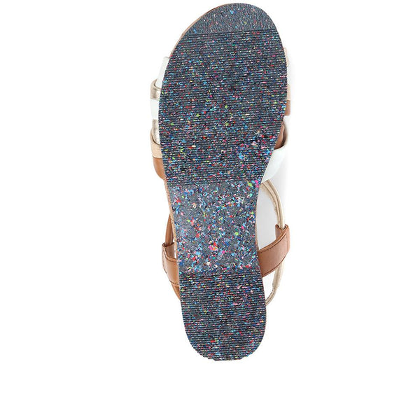 Pavers Flat Leather Sandals - Tan Multi