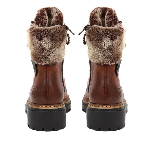 Pavers Fleece Trimmed Lace Up Ankle Boots - Tan