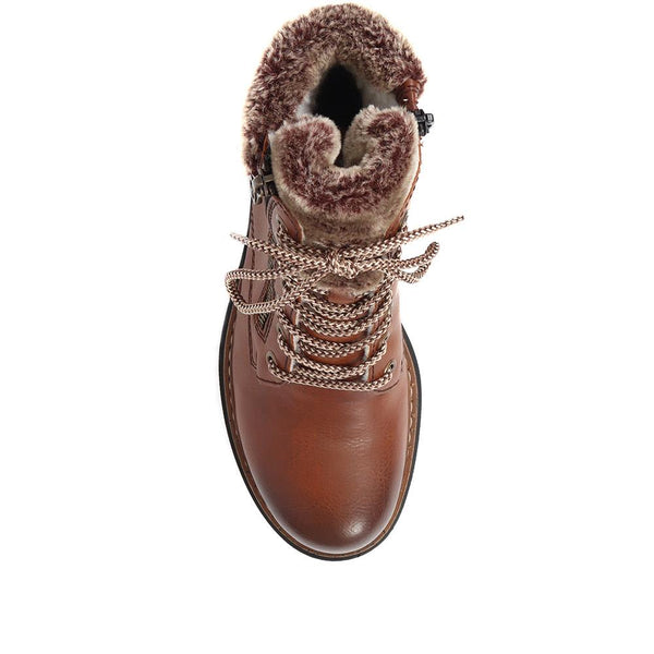 Pavers Fleece Trimmed Lace Up Ankle Boots - Tan