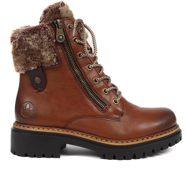 pavers Fleece Trimmed Lace Up Ankle Boots - Tan