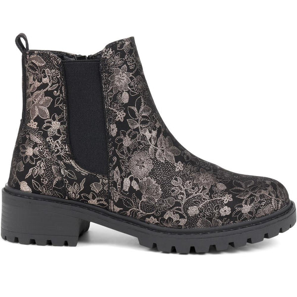 pavers Floral Chelsea Boots - Black Floral