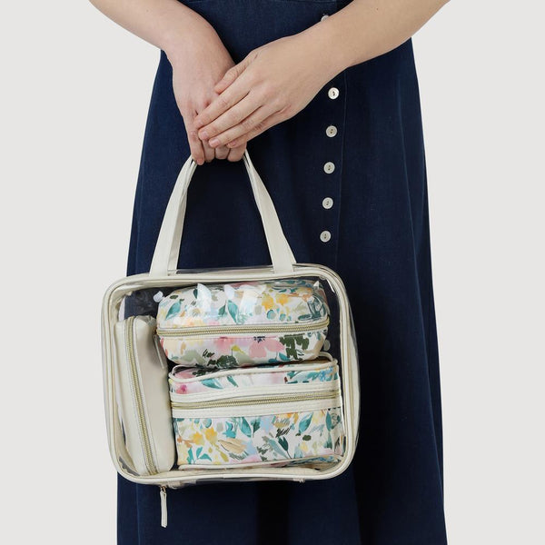 Pavers Floral Cosmetic Bags - BEIGE FLORAL