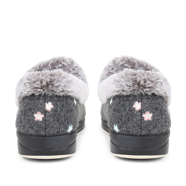 Pavers Floral Faux-Fur Slippers - Grey Floral