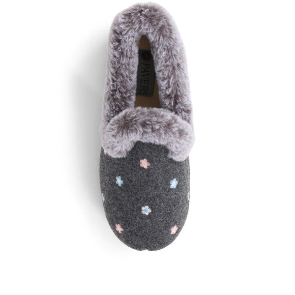 Pavers Floral Faux-Fur Slippers - Grey Floral