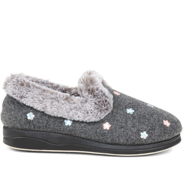 pavers Floral Faux-Fur Slippers - Grey Floral