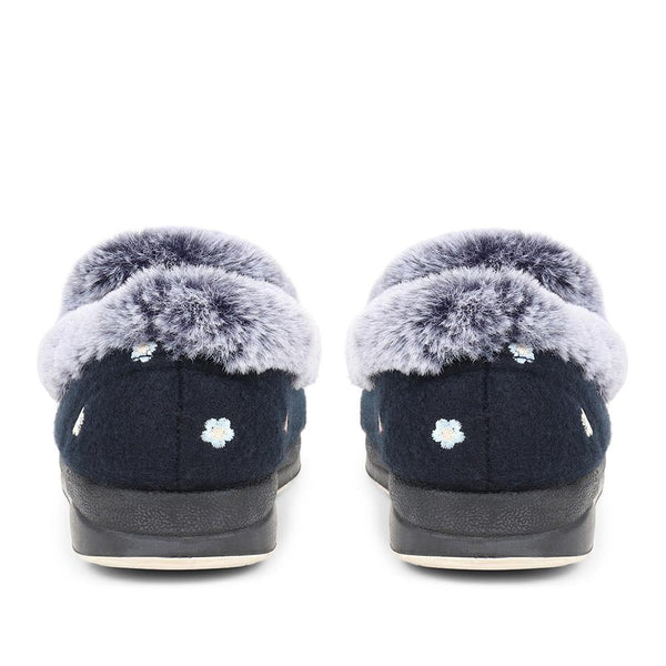 Pavers Floral Faux-Fur Slippers - Navy Floral