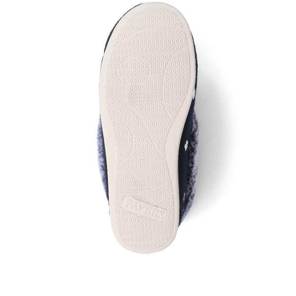 Pavers Floral Faux-Fur Slippers - Navy Floral