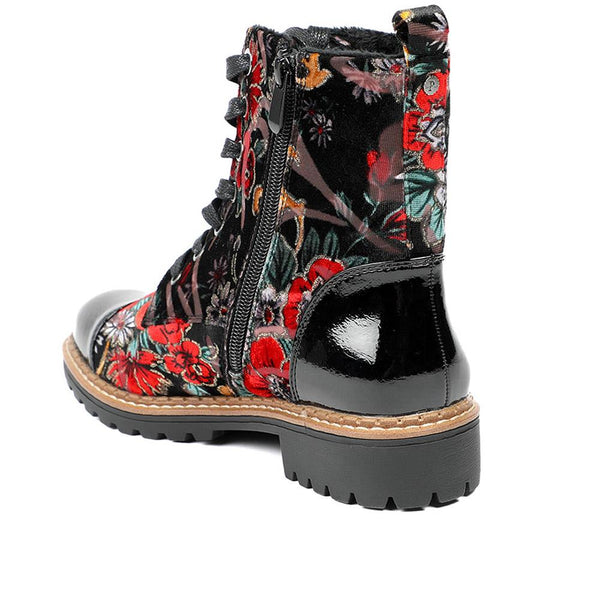 Pavers Floral Lace Up Boots - Floral