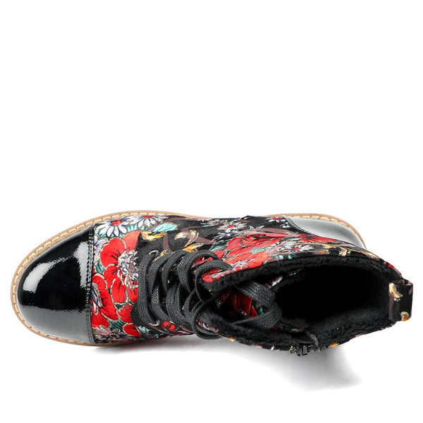 Pavers Floral Lace Up Boots - Floral