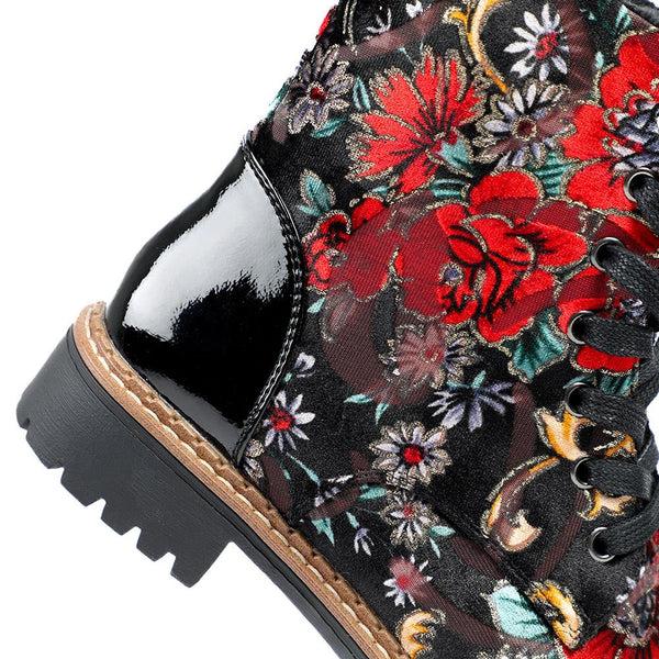 Pavers Floral Lace Up Boots - Floral