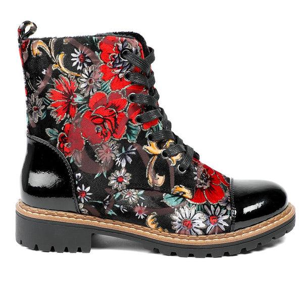 pavers Floral Lace Up Boots - Floral