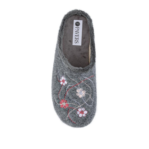 Pavers Floral Pattern Mule Slippers - Grey