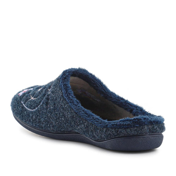 Pavers Floral Pattern Mule Slippers - Navy