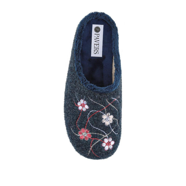 Pavers Floral Pattern Mule Slippers - Navy