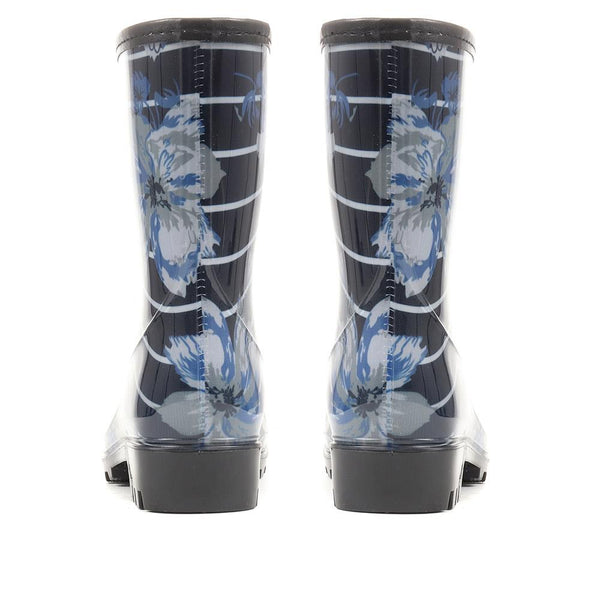 Pavers Floral Print Calf-length Wellies - Navy