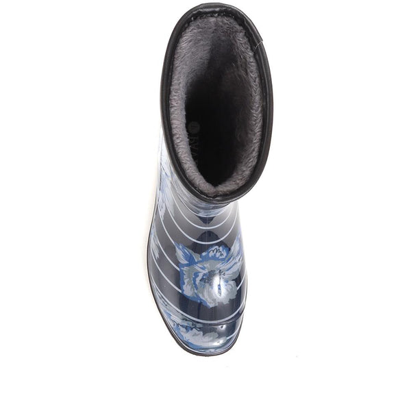 Pavers Floral Print Calf-length Wellies - Navy