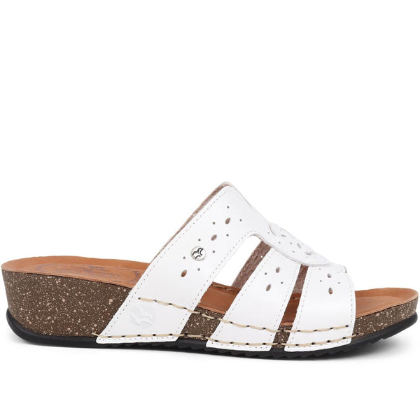 pavers Fly Flot Embroidered Mule Sandals - White