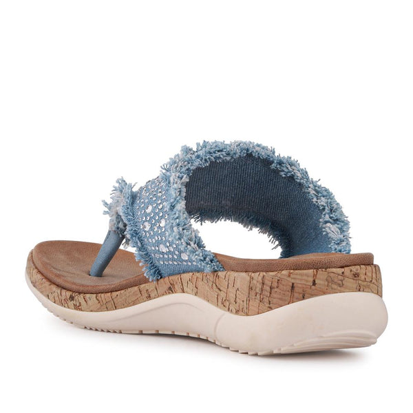 Pavers Frayed Design Toe Post Sandals - Light Blue