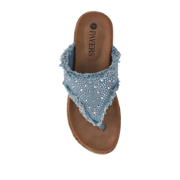 Pavers Frayed Design Toe Post Sandals - Light Blue