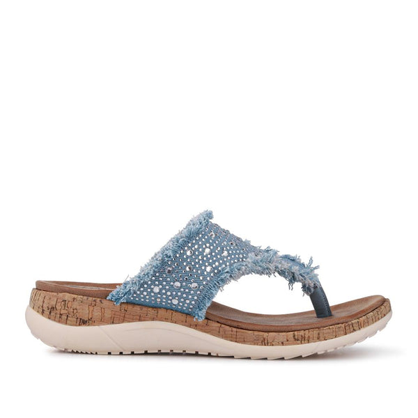pavers Frayed Design Toe Post Sandals - Light Blue