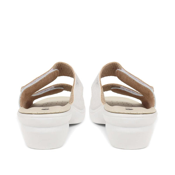 Pavers Fully Adjustable Mule Sandals - White-Silver