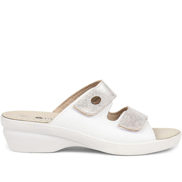 pavers Fully Adjustable Mule Sandals - White-Silver