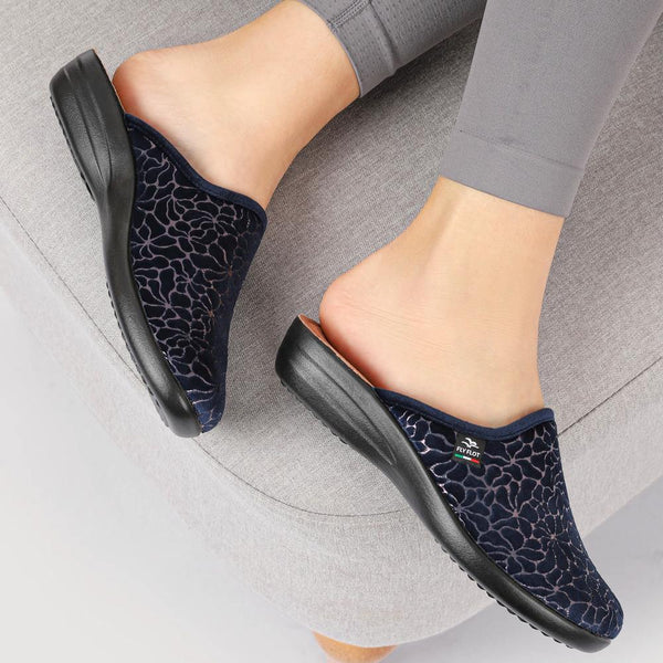 Pavers FylFlot Self-Moulding Velour Mules - Navy
