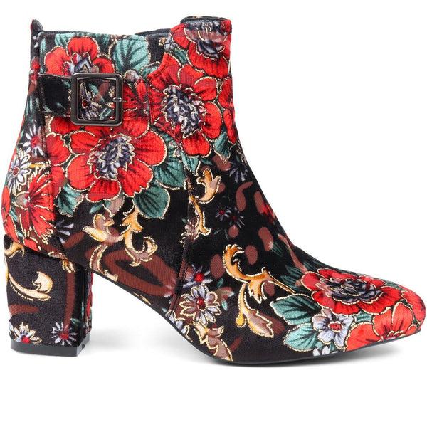 pavers Heeled Buckle Detail Ankle Boots - Floral