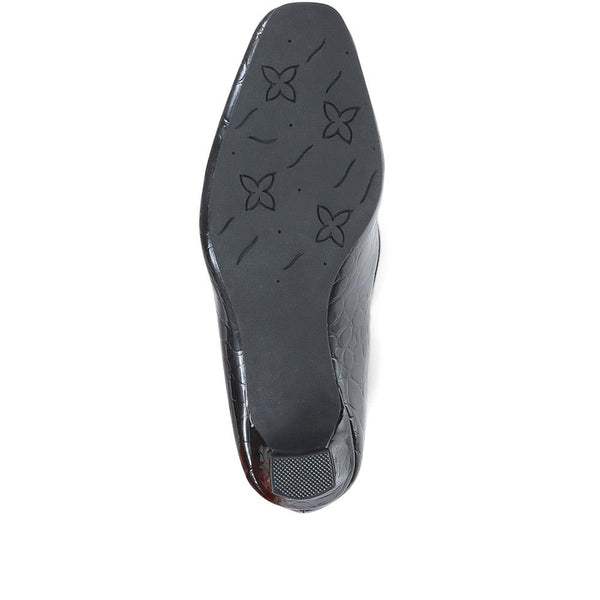 Pavers Heeled Court Shoes - Black Patent Croc