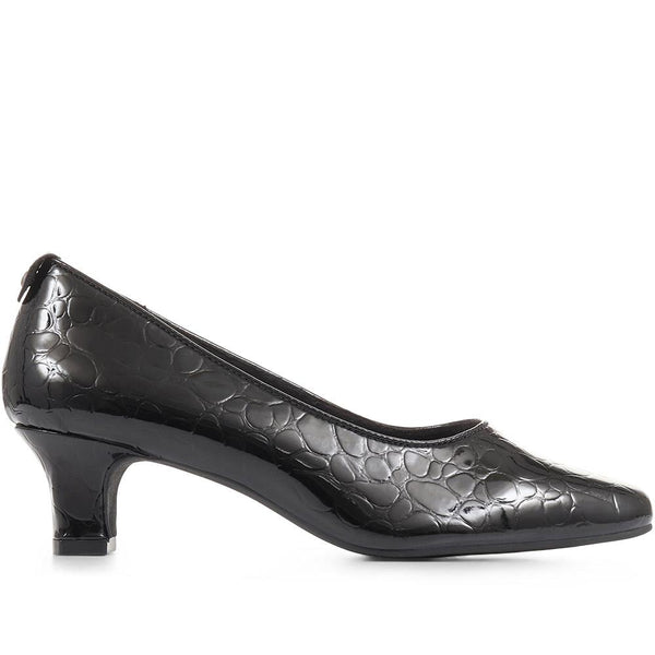 pavers Heeled Court Shoes - Black Patent Croc
