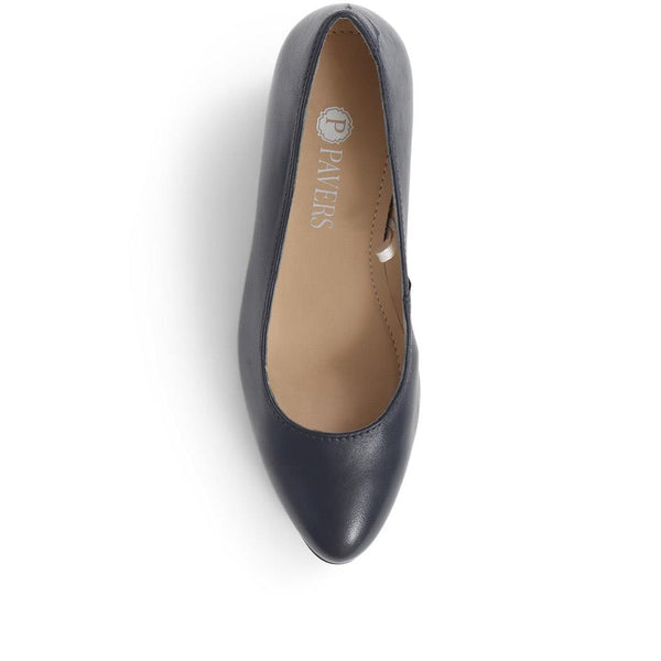 Pavers Heeled Leather Court Shoes - Navy