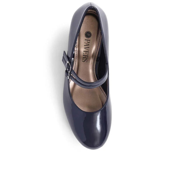 Pavers Heeled Mary Janes - Navy Patent