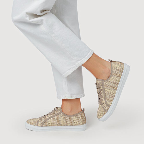 Pavers Knitted-Upper Lace-Up Trainers - Beige Multi