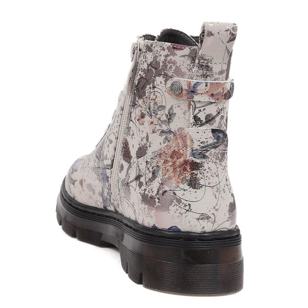 Pavers Lace-Up Ankle Boots - Grey Floral