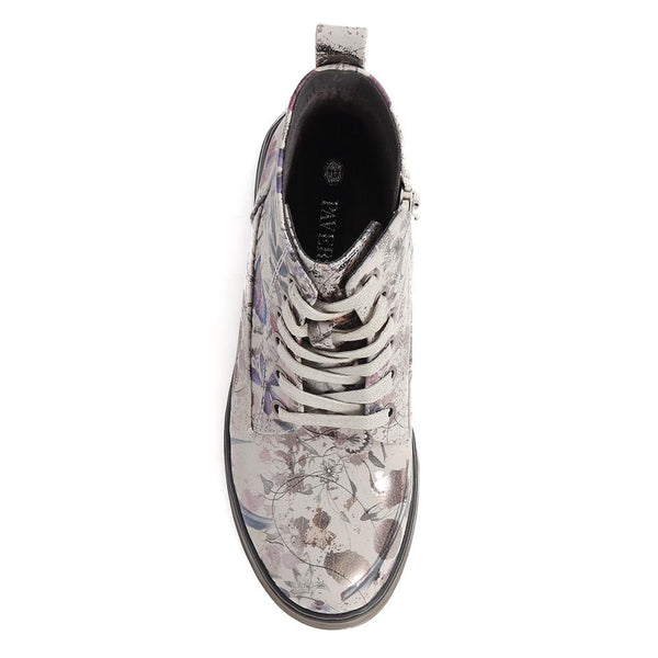 Pavers Lace-Up Ankle Boots - Grey Floral