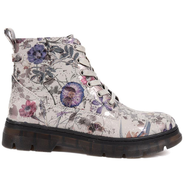 pavers Lace-Up Ankle Boots - Grey Floral