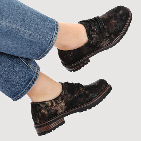 Pavers Lace-Up Block Heel Shoes - Bronze Multi