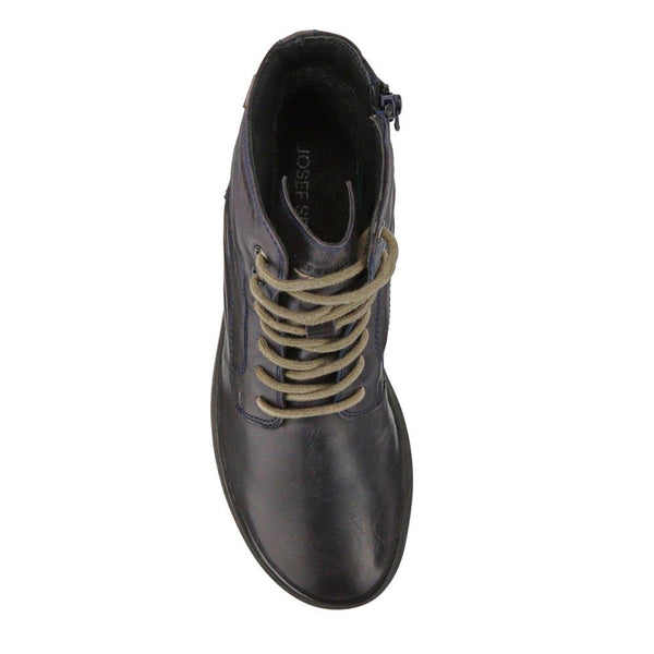 Pavers Lace-Up Leather Ankle Boots - Navy