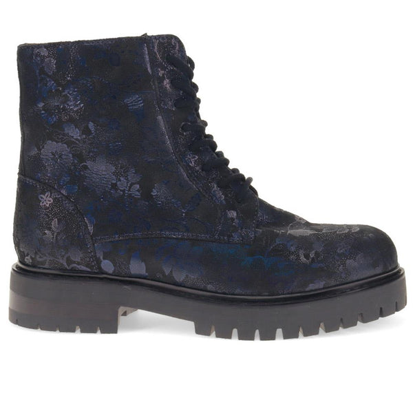 pavers Lace-Up Leather Ankle Boots - Navy