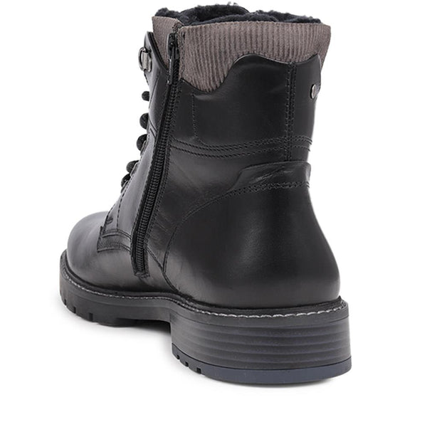 Pavers Lace-Up Leather Boots - Black