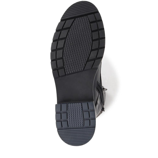 Pavers Lace-Up Leather Boots - Black