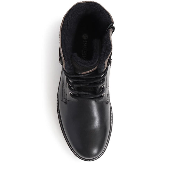 Pavers Lace-Up Leather Boots - Black