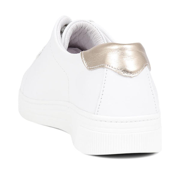 Pavers Lace-Up Leather Trainers - White-Gold