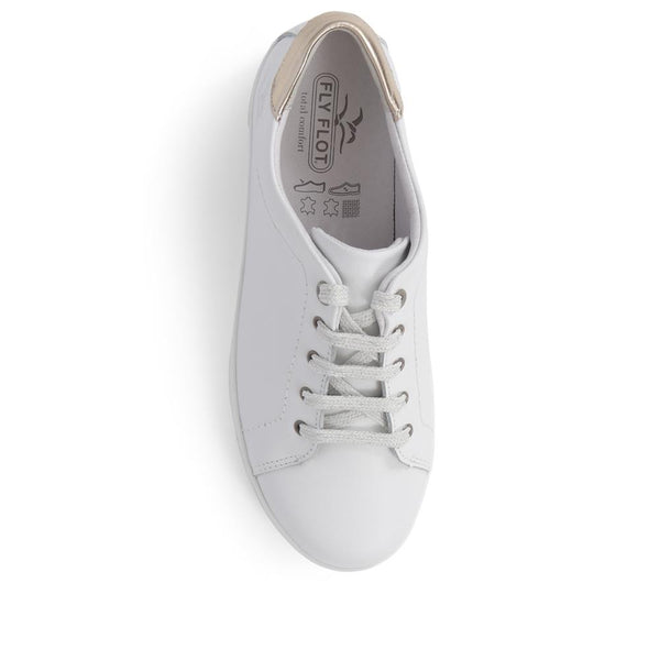 Pavers Lace-Up Leather Trainers - White-Gold
