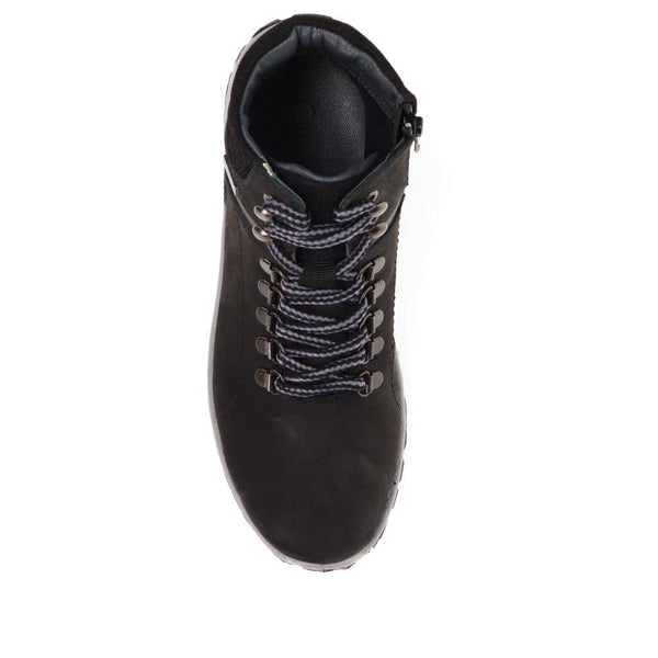 Pavers Lace-Up Leather Walking Boots - Black