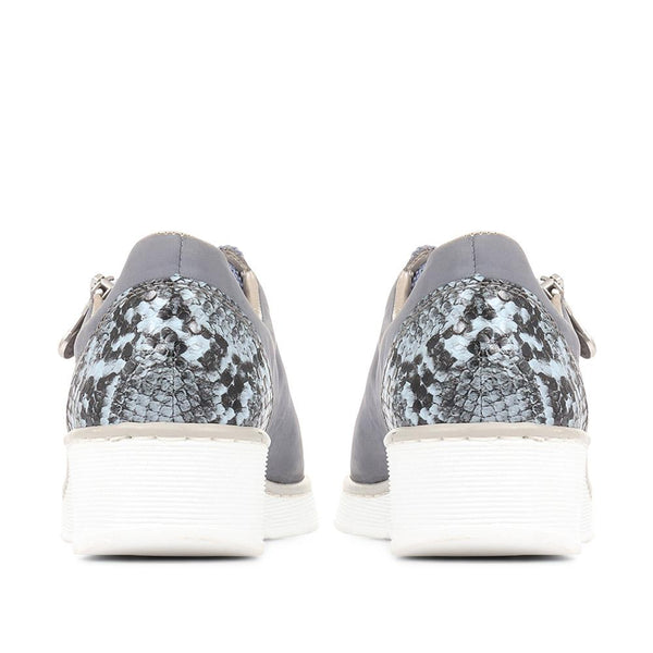 Pavers Lace-Up Wedge Trainers - Denim