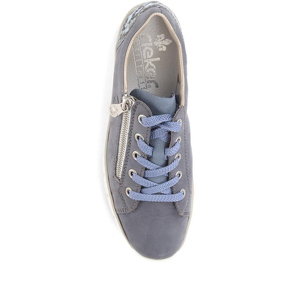 Pavers Lace-Up Wedge Trainers - Denim